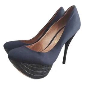 L.A.M.B LAMB Gwen Stefani 6M Z Project Black Satin Platform Stiletto Pumps